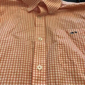 Fish Hippie Men’s Orange Gingham‎ Tailored Fit Button Up Shirt Small